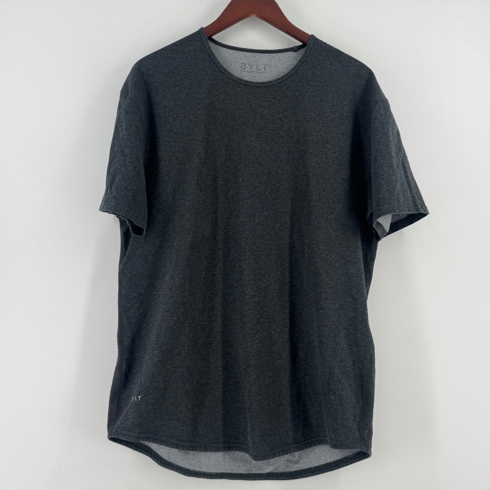 BYLT Premium Basics Mens Charcoal Heather Grey Drop Cut Short‎ Sleeve T-Shirt L